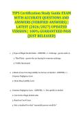 TIPS Certification Study Guide EXAM WITH ACCURATE QUESTIONS AND ANSWERS &lpar;VERIFIED ANSWERS&rpar; &vert; LATEST &lpar;2026&sol;2027&rpar; UPDATED VERSION &vert; 100&percnt; GUARANTEED PASS &lbrace;JUST RELEASED&rcub;
