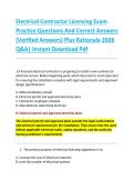 Electrical Contractor Licensing Exam &NewLine;Practice Questions And Correct Answers &NewLine;&lpar;Verified Answers&rpar; Plus Rationale 2026 &NewLine;Q&A&vert; Instant Download Pdf 