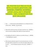 NYC MASTER ELECTRICIAN EXAM WITH ACCURATE QUESTIONS AND ANSWERS &lpar;VERIFIED ANSWERS&rpar; &vert; LATEST &lpar;2026&sol;2027&rpar; UPDATED VERSION &vert; 100&percnt; GUARANTEED PASS &lbrace;JUST RELEASED&rcub;