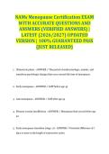 NAMs Menopause Certification EXAM WITH ACCURATE QUESTIONS AND ANSWERS &lpar;VERIFIED ANSWERS&rpar; &vert; LATEST &lpar;2026&sol;2027&rpar; UPDATED VERSION &vert; 100&percnt; GUARANTEED PASS &lbrace;JUST RELEASED&rcub;
