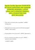 Aquatic Facility Operator EXAM WITH ACCURATE QUESTIONS AND ANSWERS &lpar;VERIFIED ANSWERS&rpar; &vert; LATEST &lpar;2026&sol;2027&rpar; UPDATED VERSION &vert; 100&percnt; GUARANTEED PASS &lbrace;JUST RELEASED&rcub;