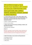 CEN Certified Emergency Nurse &NewLine;Practice Exam Questions with Answers &NewLine;and Rationales EXAM REVIEWS 2025&NewLine;2026 QUESTIONS AND CORRECT &NewLine;VERIFIED ANSWERS&sol; ALREADY GRADED &NewLine;A&plus; &lpar;MOST RECENT&excl;&excl;&rpar;