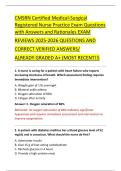 CMSRN Certified Medical-Surgical &NewLine;Registered Nurse Practice Exam Questions &NewLine;with Answers and Rationales EXAM  &NewLine;REVIEWS 2025-2026 QUESTIONS AND  &NewLine;CORRECT VERIFIED ANSWERS&sol;  &NewLine;ALREADY GRADED A&plus; &lpar;MOST RECENT&excl;&excl;&rpar; 