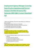Employment Agency Manager Licensing &NewLine;Exam Practice Questions And Correct &NewLine;Answers &lpar;Verified Answers&rpar; Plus &NewLine;Rationale 2026 Q&A&vert; Instant Download &NewLine;Pdf  