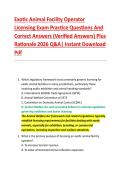 Exotic Animal Facility Operator &NewLine;Licensing Exam Practice Questions And &NewLine;Correct Answers &lpar;Verified Answers&rpar; Plus &NewLine;Rationale 2026 Q&A&vert; Instant Download &NewLine;Pdf  