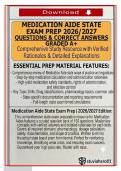 Medication Aide State Exam Prep 2026&sol;2027 &ndash; Complete 500&plus; Q&A Test Bank with Verified Answers & Detailed Rationales &vert; NCSBN MACE&trade;-Aligned &vert; Certified Medication Aide &lpar;CMA&rpar; & Med Tech Certification &vert; 100&percnt; Pass Guarantee &vert; Instant PDF Download