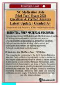 NC Medication Aide &lpar;Med Tech&rpar; Exam 2026 &ndash; Complete 500&plus; Q&A Test Bank with Verified Answers & Detailed Rationales &vert; Credentia-Aligned &vert; Certified Medication Aide &lpar;CMA&rpar; & NC DHSR Certification &vert; 100&percnt; Pass Guarantee &vert; Instant PDF Download