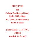 College Reading and Study Skills&comma; 14th edition &mdash; by Kathleen McWhorter&comma; Brette Sember &vert; Complete Test Bank &lpar;Ch&period; 1-14&rpar;