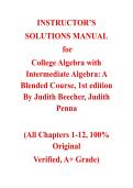 College Algebra with Intermediate Algebra&colon; A Blended Course&comma; 1st edition &mdash; by Judith Beecher&comma; Judith Penna &vert; Instructor's  Solutions Manual &lpar;Ch&period; 1-12&rpar;