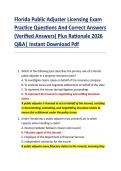 Florida Public Adjuster Exam Practice &NewLine;Questions And Correct Answers &NewLine;&lpar;Verified Answers&rpar; Plus Rationale 2026 &NewLine;Q&A&vert; Instant Download Pdf  