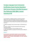 Foreign Language Court Interpreter &NewLine;Certification Exam Practice Questions &NewLine;And Correct Answers &lpar;Verified Answers&rpar; &NewLine;Plus Rationale 2026 Q&A&vert; Instant &NewLine;Download Pdf  
