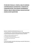 PN REVIEW MODULE 6&colon; MENTAL HEALTH NURSING &NewLine;COMPREHENSIVE EXAMINATION &vert; THERAPEUTIC &NewLine;COMMUNICATION&comma; PSYCHIATRIC DISORDERS & &NewLine;MENTAL HEALTH MEDICATIONS &vert; NCLEX-PN STUDY &NewLine;GUIDE & EXAM QUESTIONS