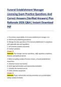 Funeral Establishment Manager &NewLine;Licensing Exam Practice Questions And &NewLine;Correct Answers &lpar;Verified Answers&rpar; Plus &NewLine;Rationale 2026 Q&A&vert; Instant Download &NewLine;Pdf
