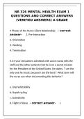 NR 326 Mental Health Exam 1 - Complete Study Guide with Verified Answers&NewLine;