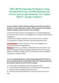 NRG 200 Pharmacology for Human Caring Nursing Final Exam &vert; Verified Questions and Correct Answers plus Rationale &vert; New Update 2026&sol;27 &vert; Already Graded A&plus;