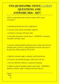 TNS QUIZES&sol;PRE-TESTS &NewLine;QUESTIONS AND &NewLine;ANSWERS 2026 - 2027