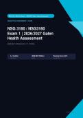 NSG 3160 Exam 1 Health Assessment Actual Exam 2026&sol;2027 &ndash; 100&percnt; Verified &vert; Detailed Rationales &ndash; Pass Guaranteed &ndash; A&plus; Graded