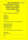 NRG 200 MIDTERM &NewLine;EXAM PHARMACOLOGY &NewLine;FOR HUMAN CARING &NewLine;NURSING QUESTIONS &NewLine;AND ANSWERS 2026 - &NewLine;2027