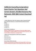 California Counseling Jurisprudence &NewLine;Exam Practice Test Questions And &NewLine;Correct Answers &lpar;Verified Answers&rpar; Plus &NewLine;Rationales 2026 Q&A Instant Download &NewLine;Pdf 