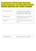 Comprehensive OT Study Guide&colon; Hierarchies&comma; &NewLine;Groups&comma; Assessments&comma; and Interventions ACTUAL &NewLine;UPDATED QUESTIONS AND CORRECT ANSWERS 