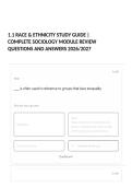 1&period;1 RACE & ETHNICITY STUDY GUIDE &vert; COMPLETE SOCIOLOGY MODULE REVIEW QUESTIONS AND ANSWERS 2026&sol;2027