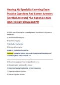 Hearing Aid Specialist Licensing Exam &NewLine;Practice Questions And Correct Answers &NewLine;&lpar;Verified Answers&rpar; Plus Rationale 2026 &NewLine;Q&A&vert; Instant Download Pdf  