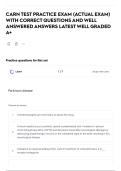 CARN TEST PRACTICE EXAM &lpar;ACTUAL EXAM&rpar; WITH CORRECT QUESTIONS AND WELL ANSWERED ANSWERS LATEST WELL GRADED A&plus;