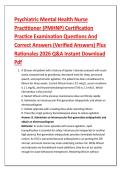 Psychiatric Mental Health Nurse &NewLine;Practitioner &lpar;PMHNP&rpar; Certification &NewLine;Practice Examination Questions And &NewLine;Correct Answers &lpar;Verified Answers&rpar; Plus &NewLine;Rationales 2026 Q&A Instant Download &NewLine;Pdf 