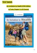 Test Bank for An Invitation to Health 20th Edition by Tunks&comma; All Chapters 1 to 20 complete Verified editon ISBN&colon;9780357728345&NewLine;