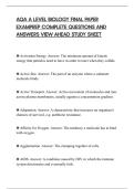 AQA A LEVEL BIOLOGY FINAL PAPER&NewLine;EXAMPREP COMPLETE QUESTIONS AND&NewLine;ANSWERS VIEW AHEAD STUDY SHEET