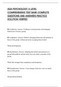 AQA PSYCHOLOGY A LEVEL&NewLine;COMPREHENSIVE TEST BANK COMPLETE&NewLine;QUESTIONS AND ANSWERS PRACTICE&NewLine;SOLUTION VERIFIED