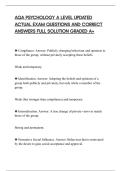 AQA PSYCHOLOGY A LEVEL UPDATED&NewLine;ACTUAL EXAM QUESTIONS AND CORRECT&NewLine;ANSWERS FULL SOLUTION GRADED A&plus; 