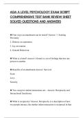 AQA A LEVEL PSYCHOLOGY EXAM SCRIPT&NewLine;COMPREHENSIVE TEST BANK REVIEW SHEET&NewLine;SOLVED QUESTIONS AND ANSWERS