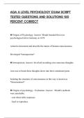 AQA A LEVEL PSYCHOLOGY EXAM SCRIPT&NewLine;TESTED QUESTIONS AND SOLUTIONS 100&NewLine;PERCENT CORRECT
