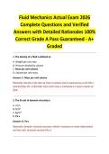 Fluid Mechanics Actual Exam 2026 Complete Questions and Verified Answers with Detailed Rationales 100&percnt; Correct Grade A Pass Guaranteed - A&plus; Graded 