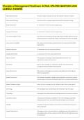 Principles of Management Final Exam ACTUAL UPDATED QUESTIONS AND &NewLine;CORRECT ANSWERS 