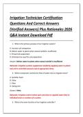 Irrigation Technician Certification   &NewLine;Questions And Correct Answers &NewLine;&lpar;Verified Answers&rpar; Plus Rationales 2026 &NewLine;Q&A Instant Download Pdf