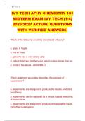 IVY TECH APHY CHEMISTRY 101 &NewLine;MIDTERM EXAM IVY TECH &lpar;1-4&rpar; &NewLine;2026&sol;2027 ACTUAL QUESTIONS &NewLine;WITH VERIFIED ANSWERS&period;