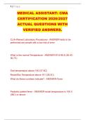 MEDICAL ASSISTANT&colon; CMA &NewLine;CERTIFICATION 2026&sol;2027 &NewLine;ACTUAL QUESTIONS WITH &NewLine;VERIFIED ANSWERS&period;