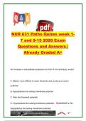 NUR 631 Pathophysiology Quizzes Weeks 1&ndash;7 & 9&ndash;15 &vert; NUR 631 &vert; 600&plus; Practice Questions & Verified Answers &vert; Advanced Pathophysiology&comma; Cardiovascular&comma; Endocrine&comma; Neurology&comma; Renal & Immunology &vert; MSN Nurse Practitioner Exam