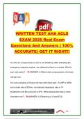 AHA ACLS Written Test 2026 &vert; 150&plus; Real Exam Questions & Verified Answers &vert; Cardiac Arrest&comma; BLS&comma; ACLS Algorithms&comma; ECG Interpretation&comma; Pharmacology & Post-Cardiac Arrest Care &vert; American Heart Association &lpar;AHA&rpar;