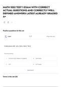 MATH 1022 TEST 1 EXAM WITH CORRECT ACTUAL QUESTIONS AND CORRECTLY WELL DEFINED ANSWERS LATEST ALREADY GRADED A&plus;
