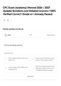CPC Exam &lpar;Anatomy&rpar; &lpar;Newest 2026 &sol; 2027 Update&rpar; Questions and Detailed Answers &vert; 100&percnt; Verified Correct &vert; Grade A&plus; &vert; Already Passed&period;