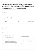 CPC Exam Prep &lpar;Newest 2026 &sol; 2027 Update&rpar; Questions and Detailed Answers &vert; 100&percnt; Verified Correct &vert; Grade A&plus; &vert; Already Passed&period;