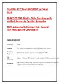 GENERAL PEST MANAGEMENT 7A EXAM &NewLine;2026&NewLine;PRACTICE TEST BANK &ndash; 300&plus; Questions with &NewLine;Verified Answers & Detailed Rationales&NewLine;100&percnt; Aligned with Category 7A &ndash; General &NewLine;Pest Management Certification