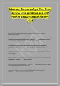 Advanced Pharmacology Final Exam&NewLine;Review with questions and well&NewLine;verified answers actual exam&excl;&excl;&excl;&NewLine;2026