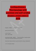 Cardiopulmonary&NewLine;Pharmacology with&NewLine;questions and well verified&NewLine;answers actual exam&excl;&excl;&excl;&NewLine;2026