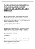 FLORIDA DENTAL LAWS AND RULES EXAM&NewLine;FINAL PAPER EXAMPREP COMPLETE&NewLine;QUESTIONS AND ANSWERS VIEW AHEAD&NewLine;STUDY SHEET