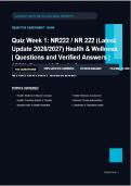 NR 222 Quiz Week 1 Health & Wellness Actual Exam &NewLine;2026&sol;2027 &ndash; 100&percnt; Verified &vert; Detailed Rationales &ndash; Pass &NewLine;Guaranteed &ndash; A&plus; Graded