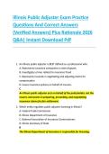 Illinois Public Adjuster Exam Practice &NewLine;Questions And Correct Answers &NewLine;&lpar;Verified Answers&rpar; Plus Rationale 2026 &NewLine;Q&A&vert; Instant Download Pdf  